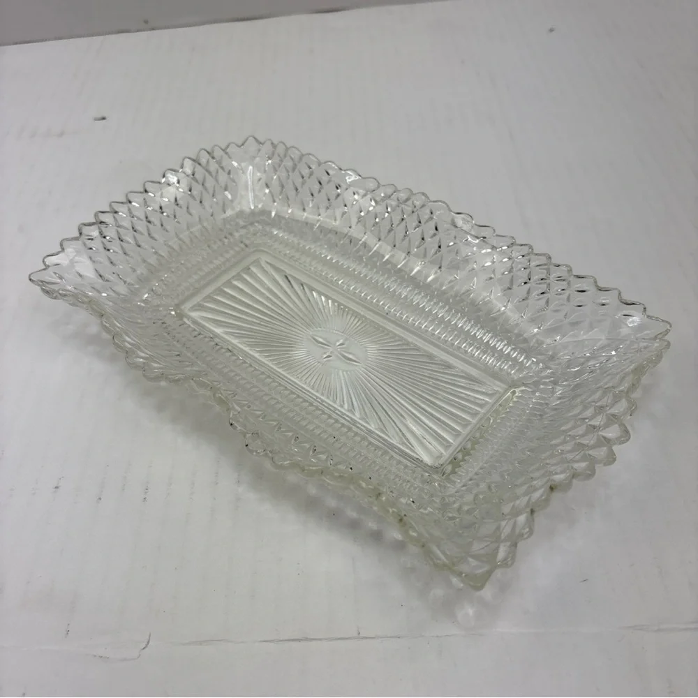 Vintage Federal Glass 9” Serving Dish Traditions Diamond Point Wave Rectangle